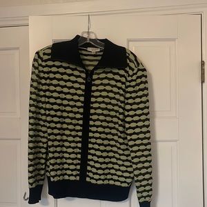 Vintage St John green and black zip up sweater.